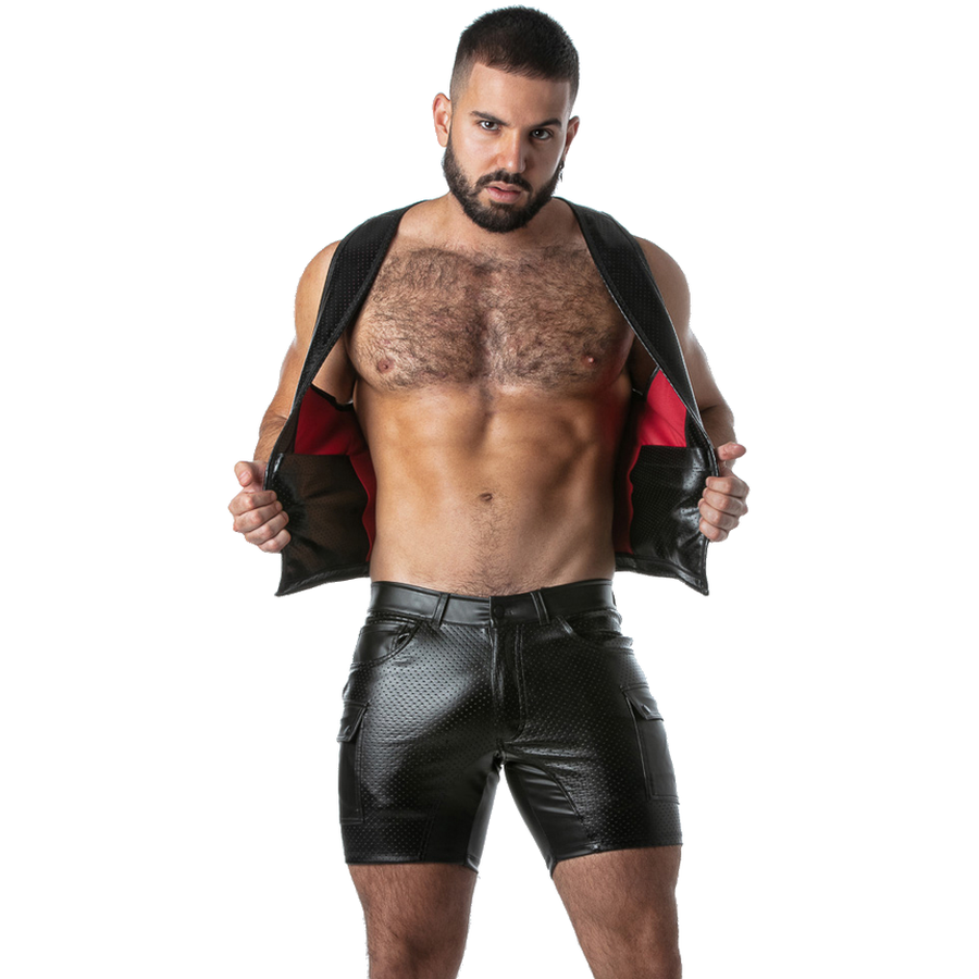 LOCKER GEAR - PUNCH HOLE LEATHERETTE VEST RED XL