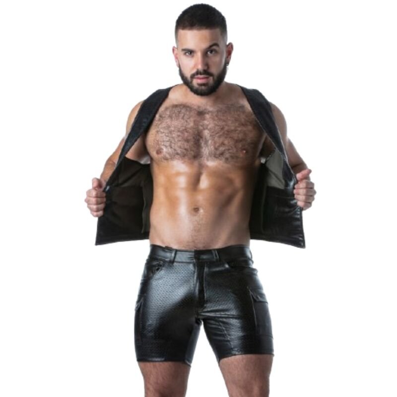 LOCKER GEAR - PUNCH HOLE LEATHERETTE VEST KHAKI M