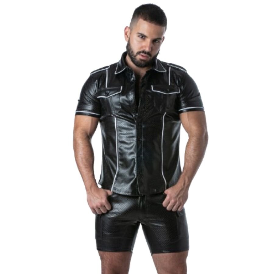 LOCKER GEAR - PUNCH HOLE LEATHERETTE SHIRT WHITE L