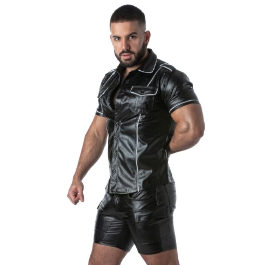 LOCKER GEAR - PUNCH HOLE LEATHERETTE SHIRT WHITE XL