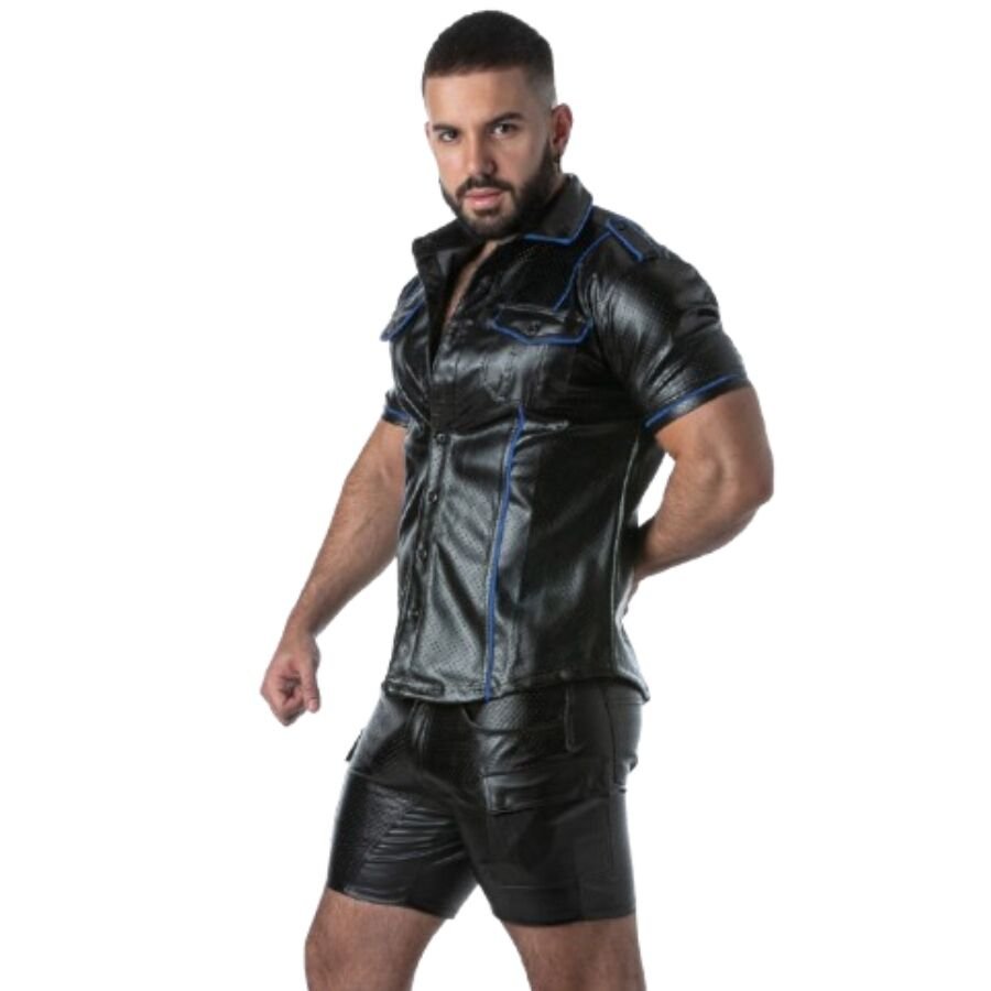 LOCKER GEAR - PUNCH HOLE LEATHERETTE SHIRT BLUE L