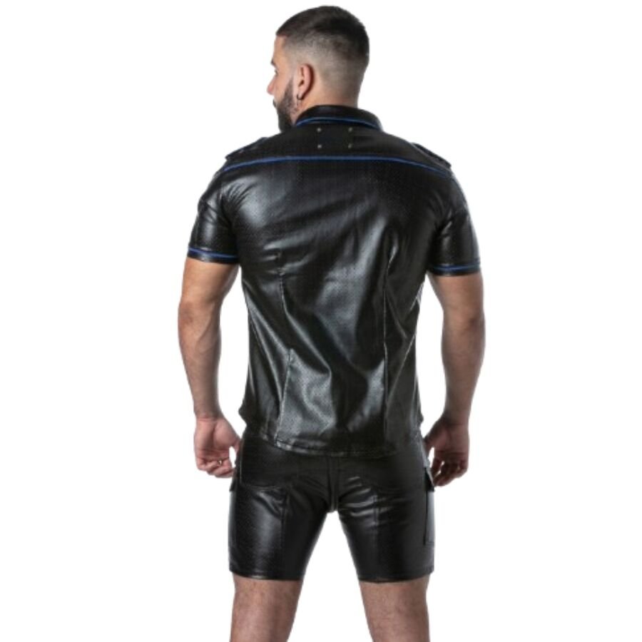 LOCKER GEAR - PUNCH HOLE LEATHERETTE SHIRT BLUE L
