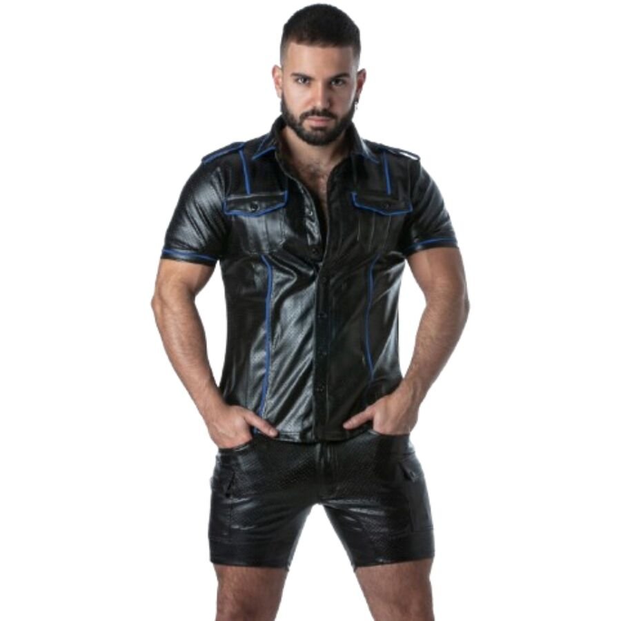 LOCKER GEAR - PUNCH HOLE LEATHERETTE SHIRT BLUE XL LOCKER GEAR