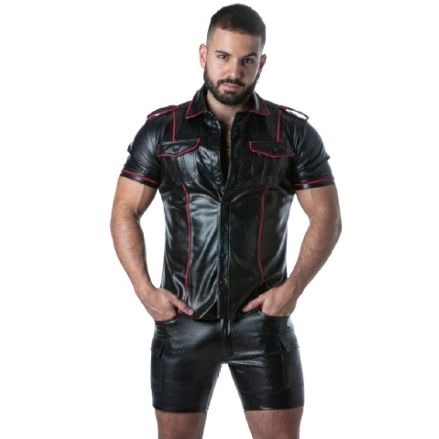 LOCKER GEAR - PUNCH HOLE LEATHERETTE SHIRT RED L