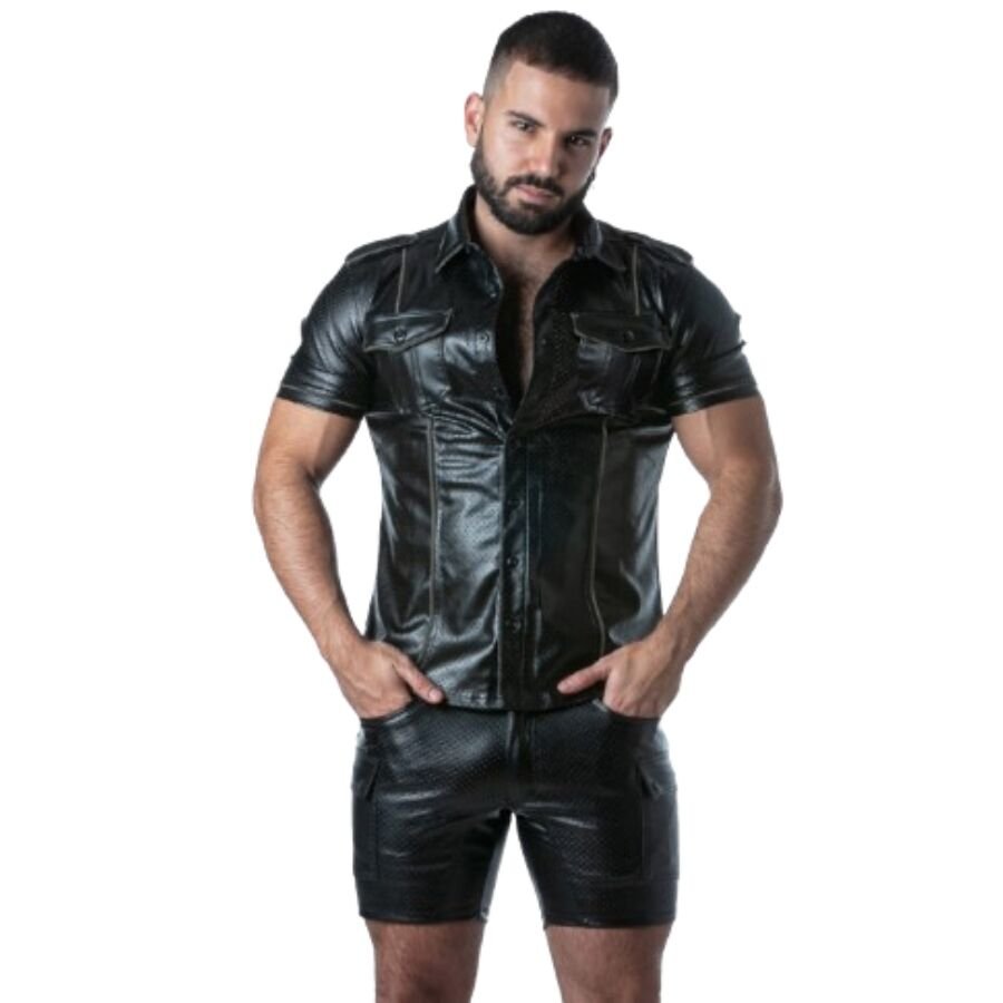 LOCKER GEAR - PUNCH HOLE LEATHERETTE SHIRT KHAKI S LOCKER GEAR