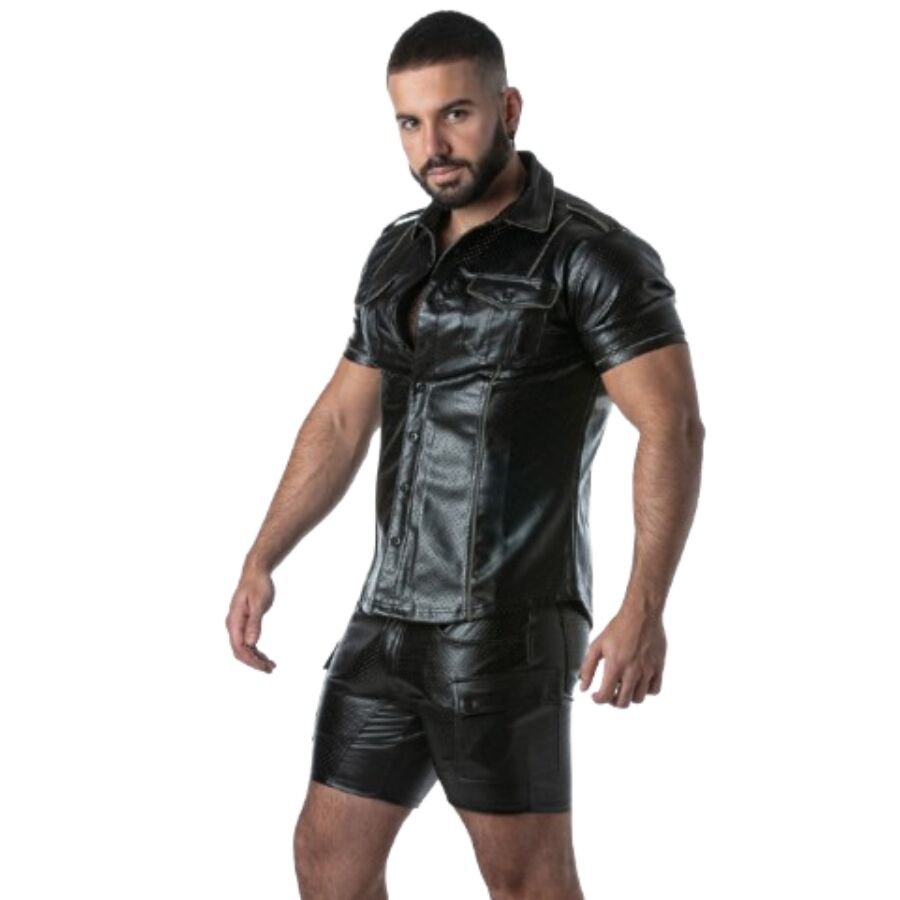 LOCKER GEAR - PUNCH HOLE LEATHERETTE SHIRT KHAKI M