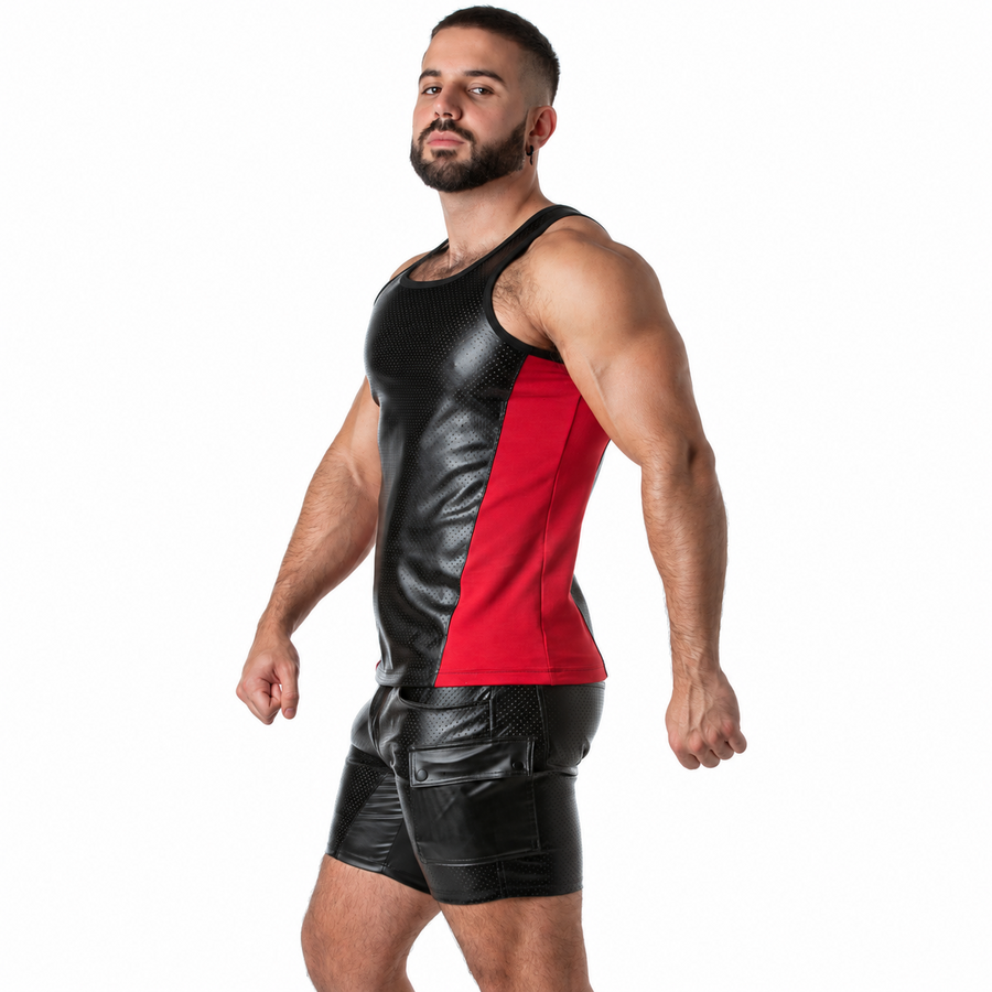 LOCKER GEAR - PUNCH HOLE LEATHERETTE TANK TOP RED L