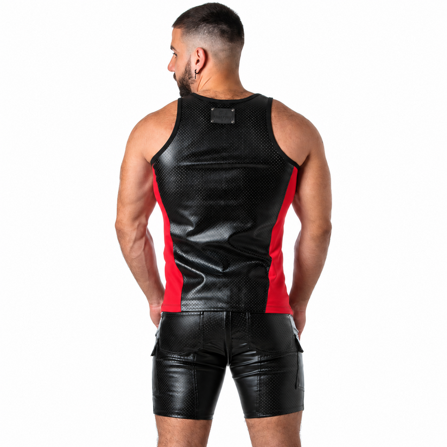 LOCKER GEAR - PUNCH HOLE LEATHERETTE TANK TOP RED L