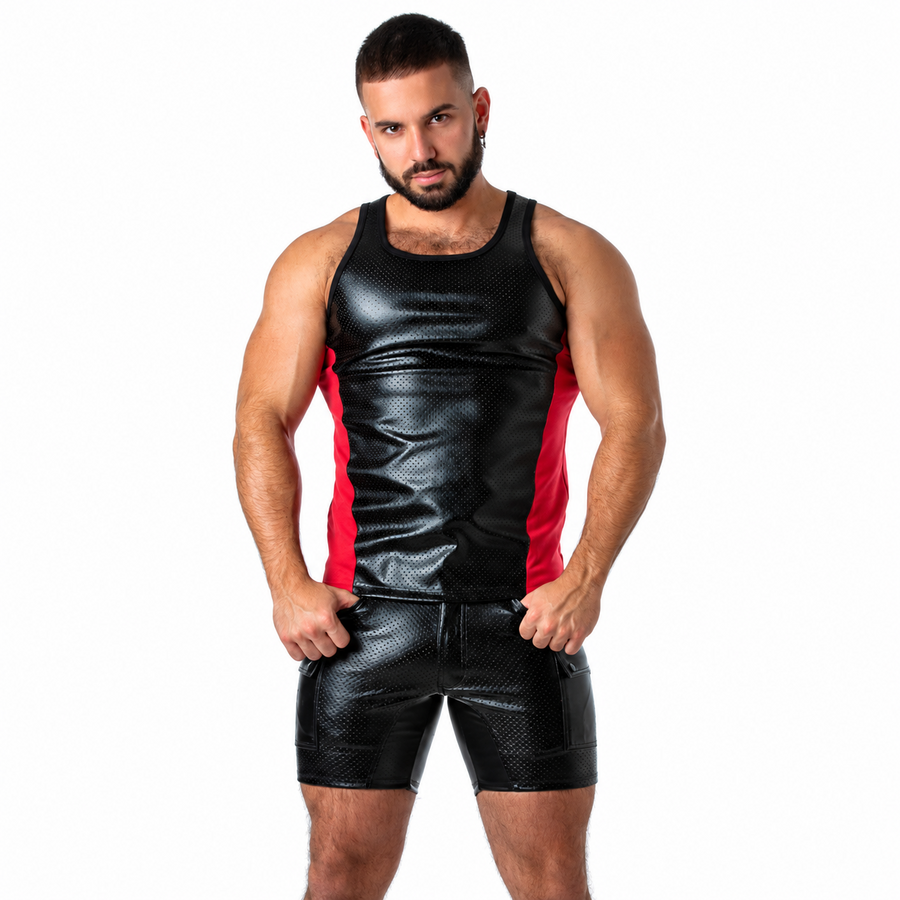 LOCKER GEAR - PUNCH HOLE LEATHERETTE TANK TOP RED L LOCKER GEAR