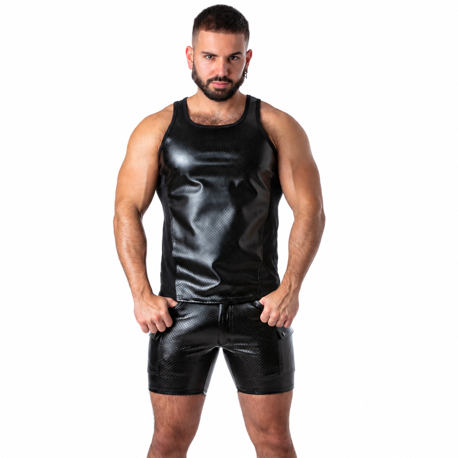 Locker Gear - Punch Hole Leatherette Tank Top Black L