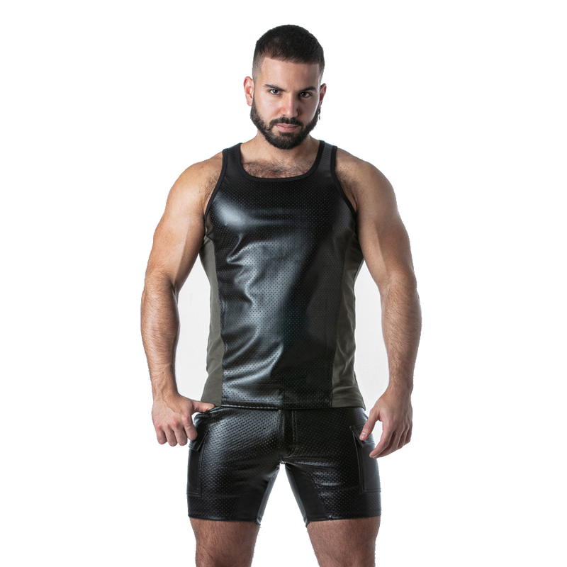 LOCKER GEAR - PUNCH HOLE LEATHERETTE TANK TOP KHAKI XL LOCKER GEAR
