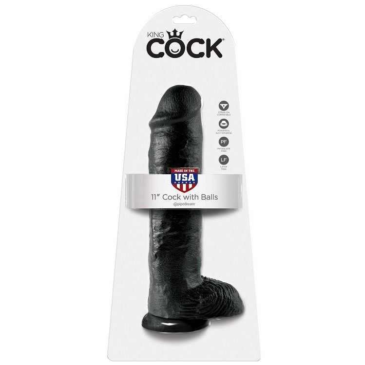KING COCK - DILDO BLACK WITH BALLS 28 CM