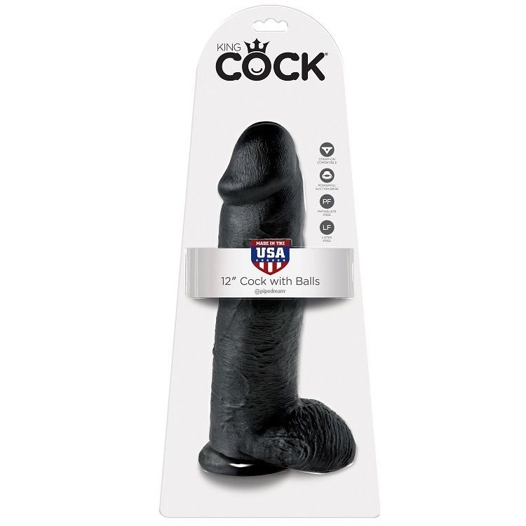 KING COCK - DILDO BLACK WITH BALLS 30.48 CM